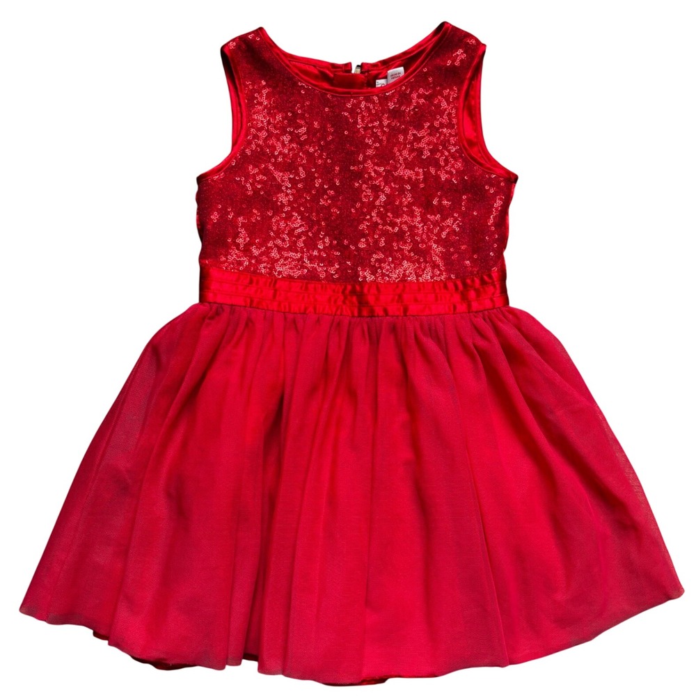 Cat & Jack Toddler Girls Red Sequin Tulle Party Dress 4T Holiday Special Events